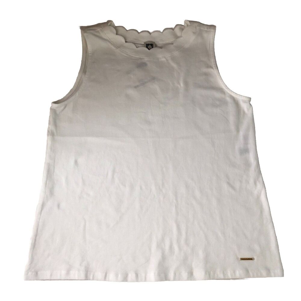 Anne Klein Women’s Scalloped Neck Tank Bright White Size Large NWT